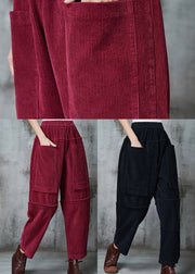 Black Patchwork Pockets Corduroy Harem Pants Oversized Spring