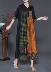 Black Patchwork Silk Maxi Dresses Oversized Print Summer