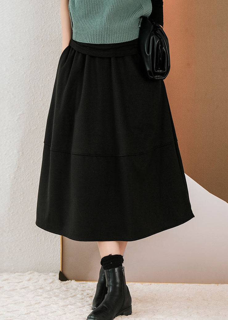 Black Patchwork Thick Woolen A Line Skirts Winter