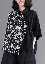 Black Patchwork Tie Waist Shirt Half Sleeve