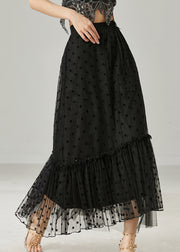 Black Patchwork Tulle Skirt Ruffled Print Summer