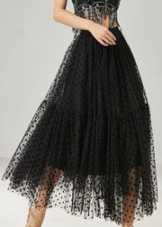 Black Patchwork Tulle Skirts Elastic Waist Dot Summer