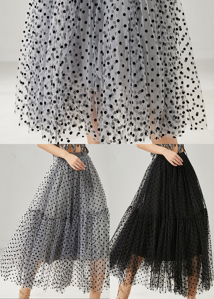 Black Patchwork Tulle Skirts Elastic Waist Dot Summer