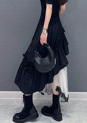 Black Patchwork Tulle Skirts Ruffled Asymmetrical Summer