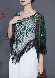 Black Patchwork Tulle Smock Sequins Tassel Summer