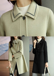 Black Patchwork Woolen Trench Coats Turn Collar Button Down Fall