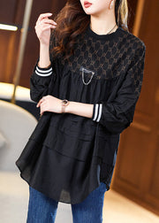 Black Patchwork Wrinkled Shirt Long Sleeve