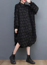 Black Peter Pan Collar Button Long Shirts Dresses Long Sleeve