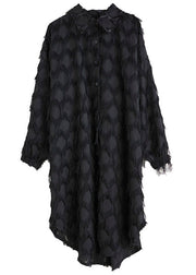 Black Peter Pan Collar Button Long Shirts Dresses Long Sleeve