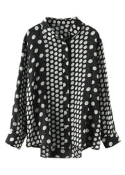 Black Peter Pan Collar Dot Button Linen Shirt Long Sleeve