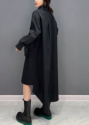 Black Peter Pan Collar Low High Design Maxi Shirts Dress Long Sleeve