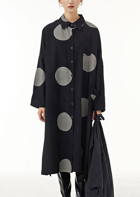 Black Peter Pan Collar Patchwork Long Shirt Dresses Spring