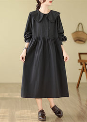 Black Peter Pan Collar Patchwork Maxi Dress Fall