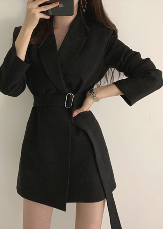 Black Peter Pan Collar Sashes Coats Long Sleeve