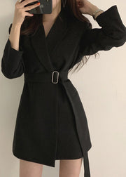 Black Peter Pan Collar Sashes Coats Long Sleeve