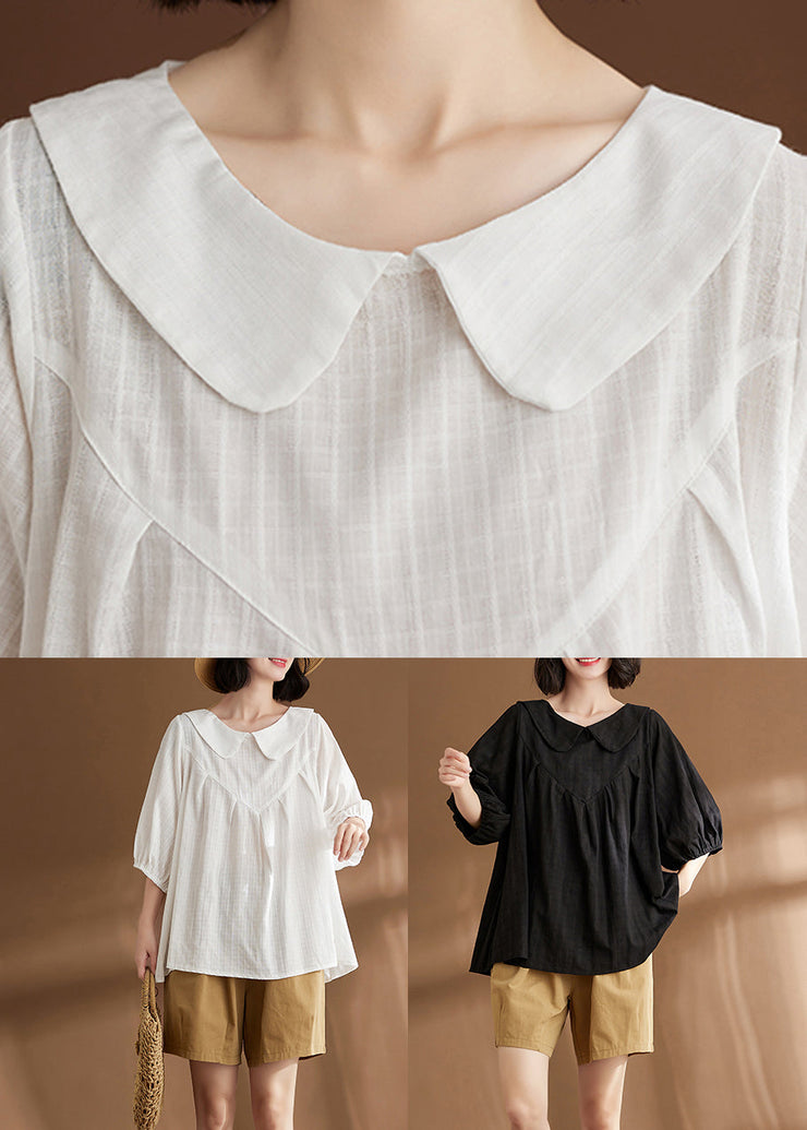 Black Peter Pan Collar Top Half Sleeve