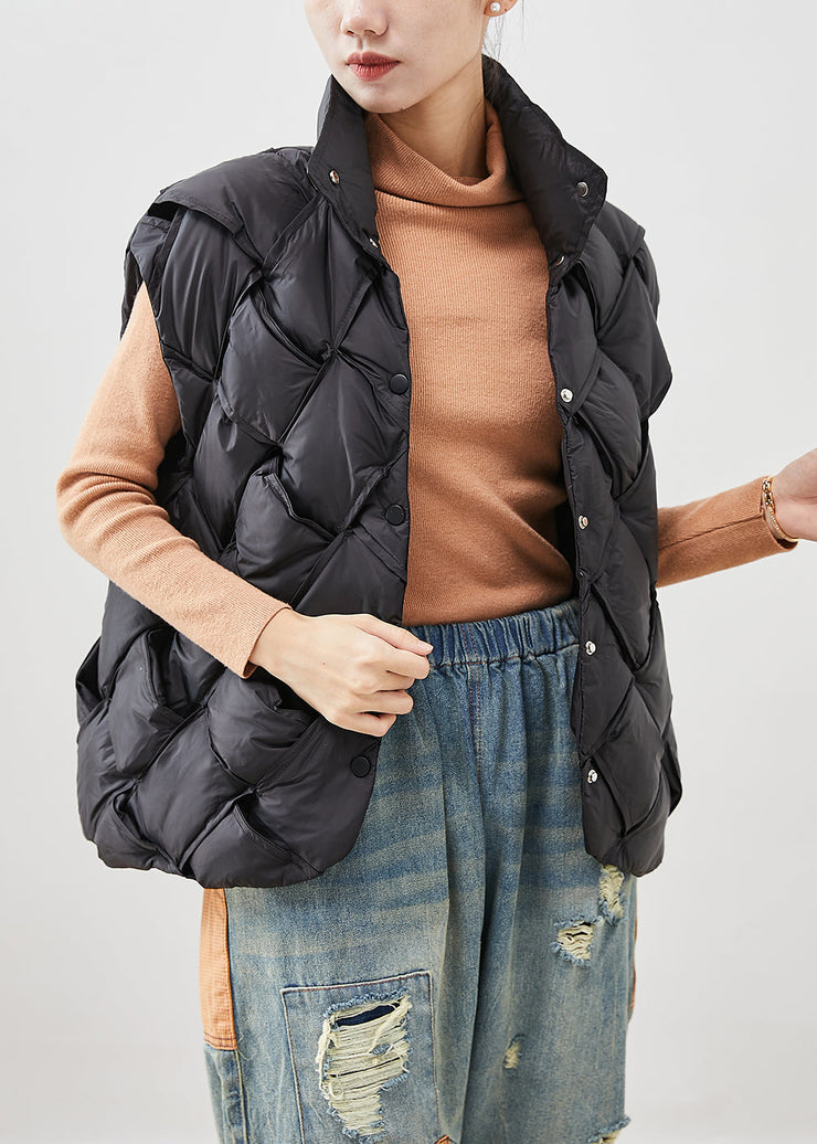 Black Plaid Duck Down Puffers Vests Oversized Winter