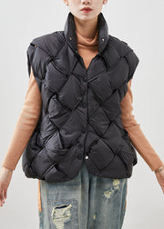 Black Plaid Duck Down Puffers Vests Oversized Winter