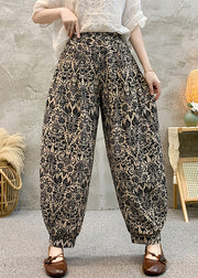 Black Pockets Cotton Summer Harem Pants Elastic Waist