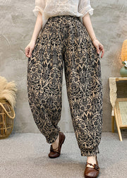 Black Pockets Cotton Summer Harem Pants Elastic Waist