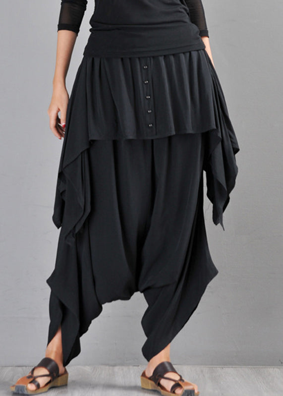 Black Pockets Elastic Waist Cotton Pants Skirt Summer