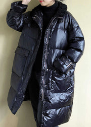 Black Pockets Fine Cotton Filled Coat Teddy Collar Zippered Winter