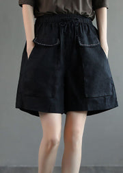 Black Pockets Patchwork Casual Linen Shorts Summer