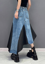 Black Pockets Patchwork Denim Skirts Asymmetrical Summer