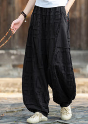 Black Pockets Patchwork Linen Lantern Pants Elastic Waist Spring