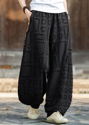 Black Pockets Patchwork Linen Lantern Pants Elastic Waist Spring