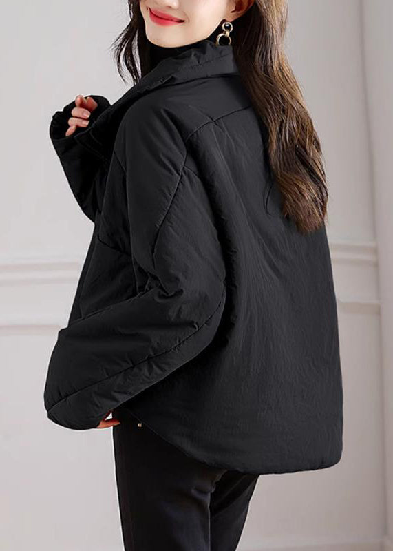 Black Pockets Patchwork Parka Stand Collar Long Sleeve