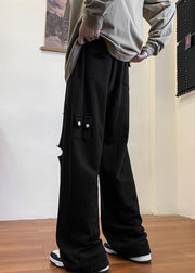 Black Pockets Solid Cotton Spring Men Pants Elastic Waist