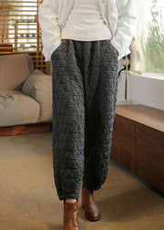 Grey Pockets Thick Cotton Filled High Waist Beam Pants