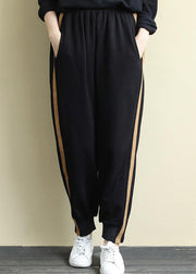 Black Pockets Versatile Warm Fleece Beam Pants Elastic Waist Winter