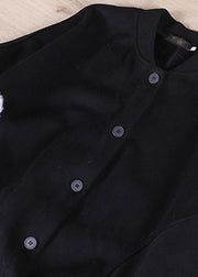 Black Pockets Warm Fleece Coats Stand Collar Batwing Sleeve