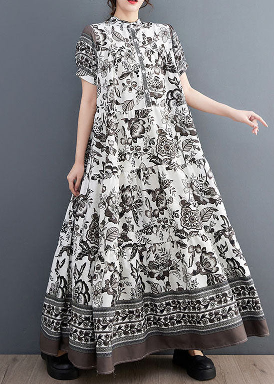 Black Print Chiffon Vacation Dresses Oversized Exra Large Hem Summer