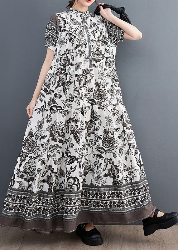 Black Print Chiffon Vacation Dresses Oversized Exra Large Hem Summer