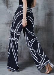 Black Print Chiffon Wide Leg Pants Elastic Waist Spring