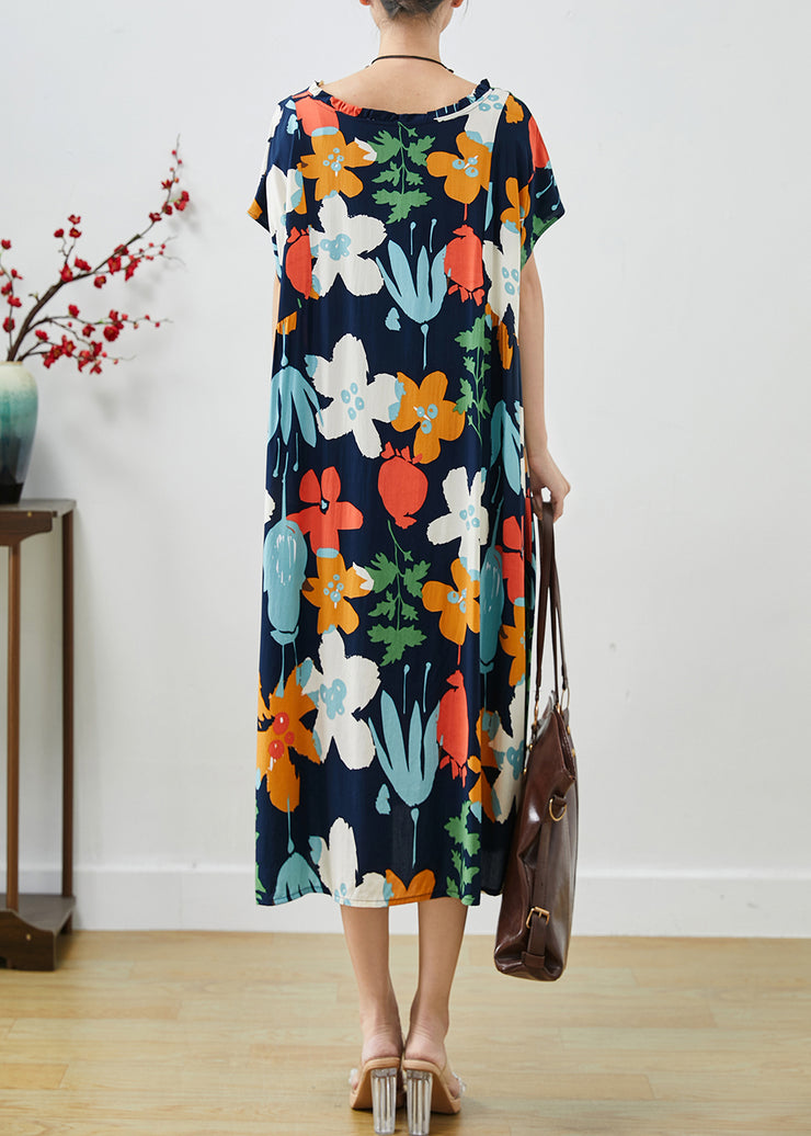 Black Print Cotton Vacation Dresses Ruffled Summer