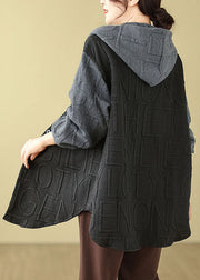 Black Print Drawstring Hooded Coats Fall