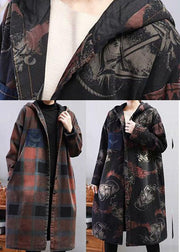 Black Print Fine Cotton Filled Coat Hooded Thick Winter