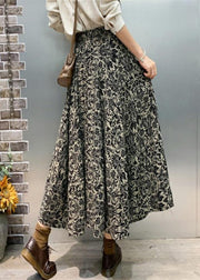 Black Print Loose Cotton Fall Skirts High Waist