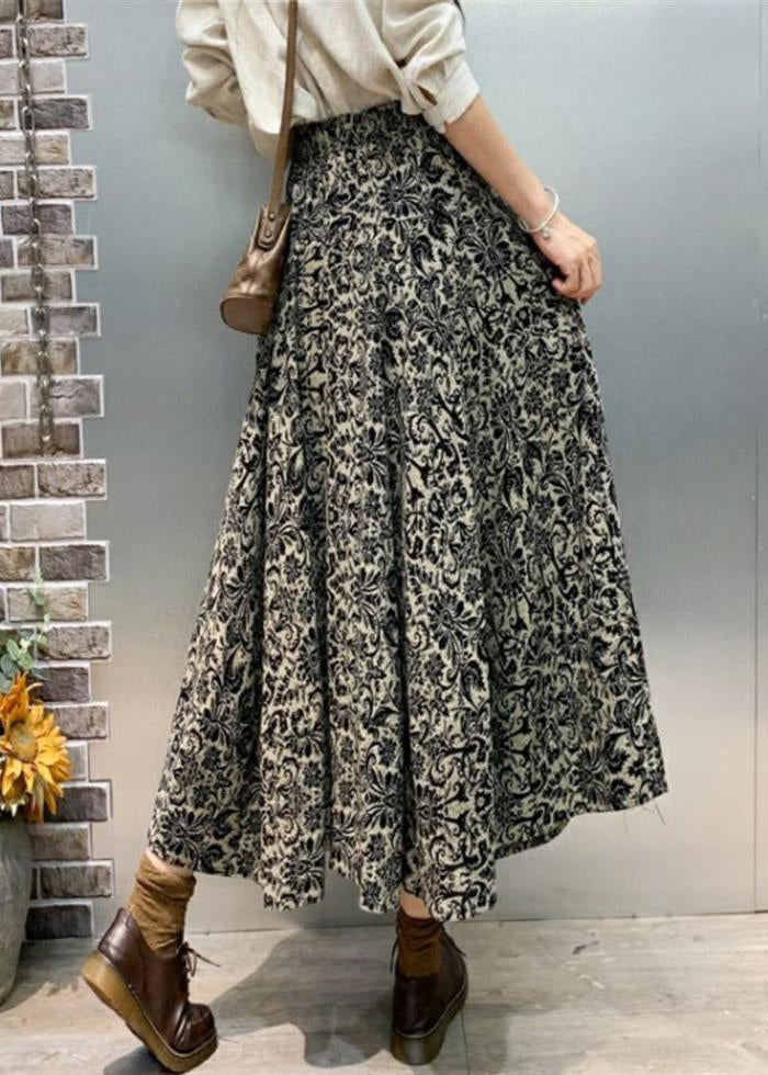 Black Print Loose Cotton Fall Skirts High Waist