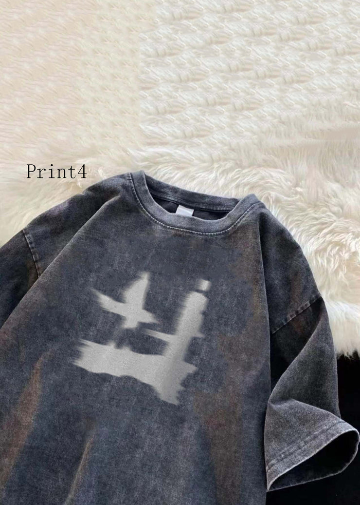 Black Print Loose Denim T Shirts Men O Neck Summer