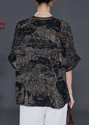 Black Print Patchwork Chiffon Blouses Oversized Summer