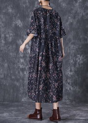 Black Print Patchwork Cotton Dresses Oversized Butterfly Sleeve