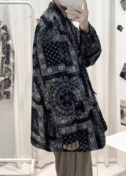 Black Print Pockets Corduroy Men Coat Peter Pan Collar Spring