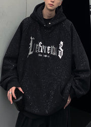 Black Print Sequins Pockets Cotton Men Sweatshirt Hooded Spring