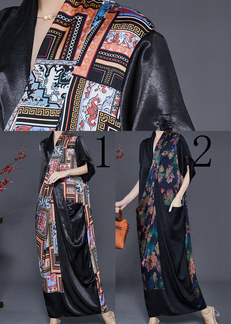 Black Print Silk Maxi Dress Asymmetrical Spring