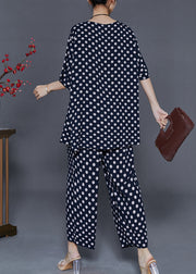 Black Round Dot Print Cotton Two-Piece Set Oversized Summer